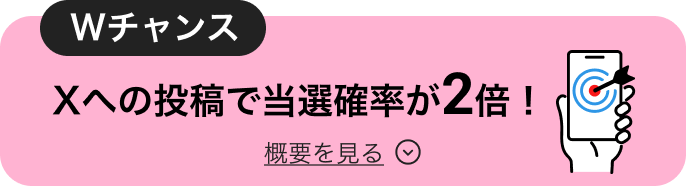 Wチャンス Xへの投稿で当選確率が2倍！概要を見る